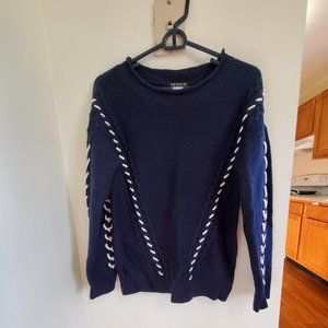 Venus Navy Blue and Trim White Sweater, Small